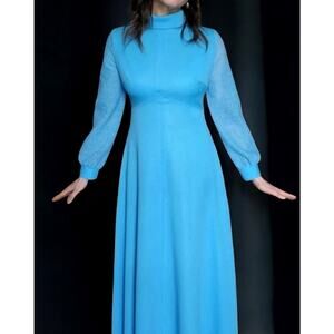 Vintage 60's-70's light blue mod maxi dress